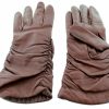 Barneys New York Grandoe Women's Tech Ruched Cashmere Lined Soft Brown Leather Gloves - 6.5