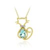 18K Gold over Sterling Silver Blue Topaz & Diamond Accent Filigree Cat Slide Pendant