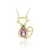 18K Gold over Sterling Silver Amethyst & Diamond Accent Filigree Cat Slide Pendant