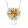 Sterling Silver Prong set Champagne Cubic Zirconia and Simulated Diamond CZ Heart Pendant