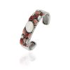 Sterling Silver Red and Pink Coral & Genuine Mother of Pearl Cuff Bracelet