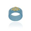 18K Gold Over Sterling Silver Genuine Blue Jade & Blue Topaz Band Ring