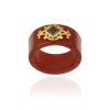 18K Gold Over Sterling Silver Genuine Dark Red Jade & Garnet Band Ring
