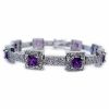 Sterling Silver 6.3ct Amethyst CZ & Clear CZ Square Link Bracelet