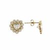 14K Gold Simulated Diamond cz Heart Earrings