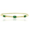 Gold Tone Created Green Quartz Rectangular Corrugated Bangle