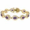 18K Gold over Sterling Silver Purple & Clear CZ Estate Bracelet