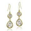 18K Gold over Sterling Silver CZ Circle & Teardrop Dangle Earrings