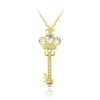 18K Gold over Sterling Silver Designer Inspired Royal Crown CZ Key Pendant