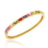 18K Gold over Sterling Silver CZ & Created Multi-Gemstone S Design Bangle Bracelet