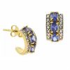 18K Gold over Sterling Silver Tanzanite CZ & Diamond Accent Half Hoop Earrings