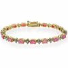 18K Gold over Sterling Silver Created Pink Opal & Diamond Accent Bracelet