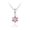 Sterling Silver Pink & Clear CZ Flower Pendant