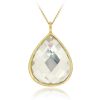18K Gold Over Sterling Silver CZ Teardrop Brushed Necklace