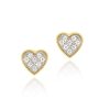 18K Gold over Sterling Silver Two-Tone CZ Micro Pave Heart Stud Earrings