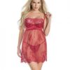 Lightly Padded Demi Cup, Lace Babydoll & Crotchless Panty Red XL